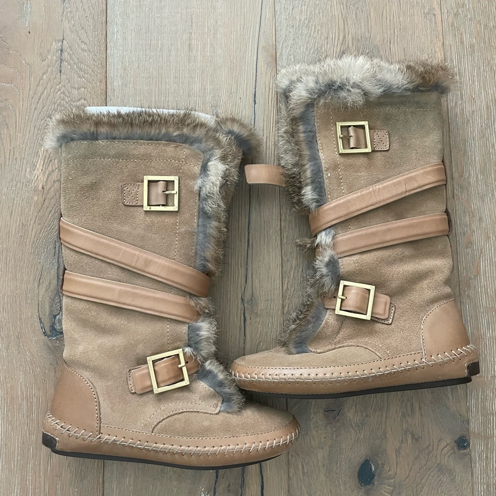 Tory Burch fur lined moccasin boot